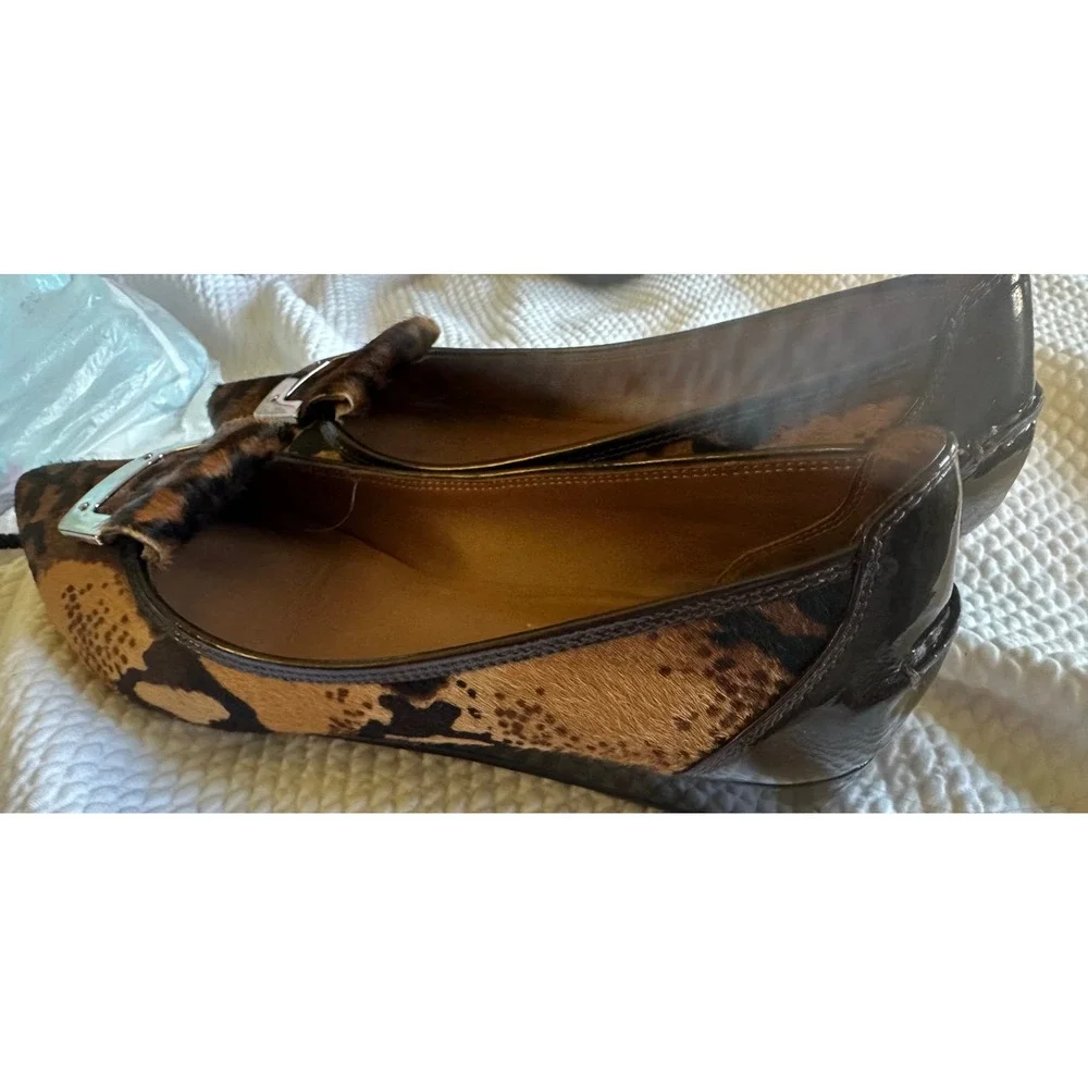 Donald J Pliner Nila Leopard Calf Hair Wedge Pumps Brown Animal Print 8M